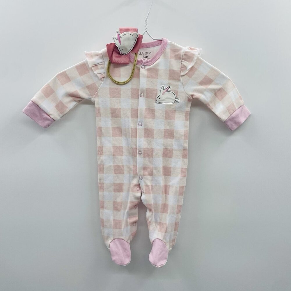 Lila & Jack Baby Girls Size‎ 9 Months Pink & White Plaid Snap Playsuit/Headband